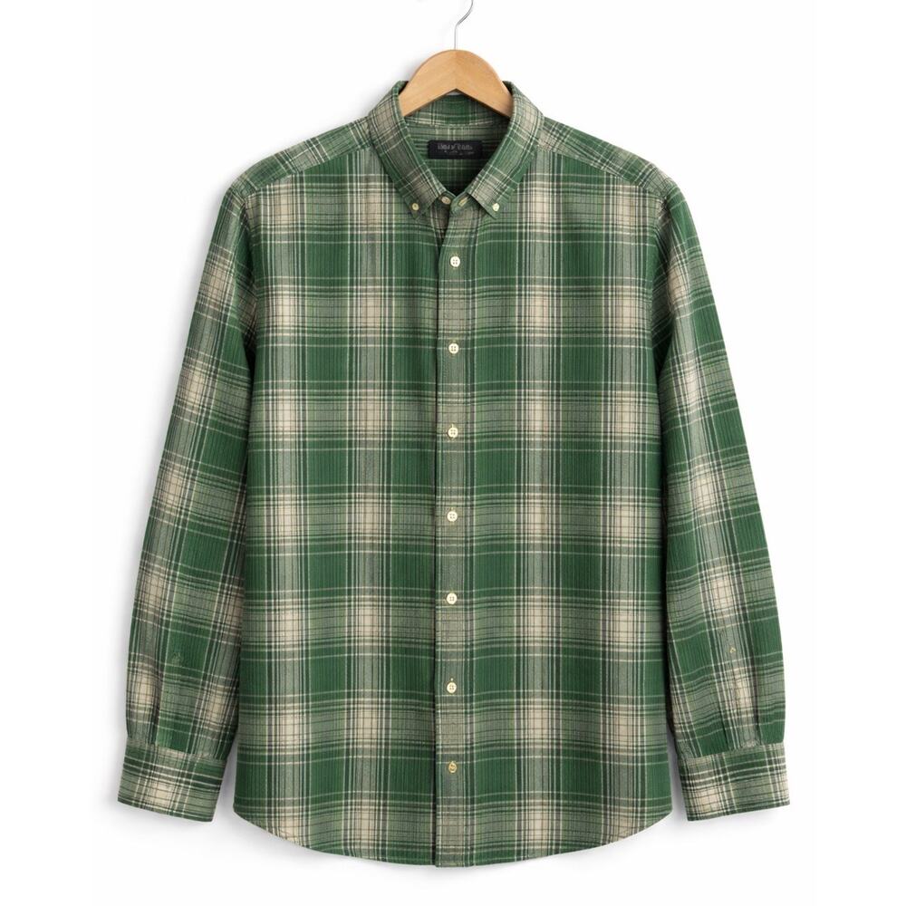 Line Of Trade Frank Shirt Mens XXL Green Plaid Waffle Button Down Long Sleeve
